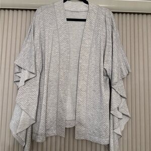 CAbi Gray Lightweight Open Front Shrug with Wide Sleeves and Shawl Collar